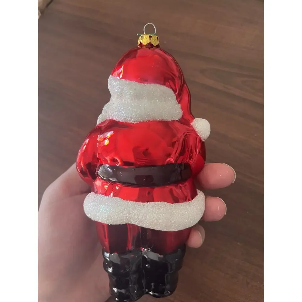 Vintage Glass Christmas Ornament Santa With Stocking EUC Hand Painted